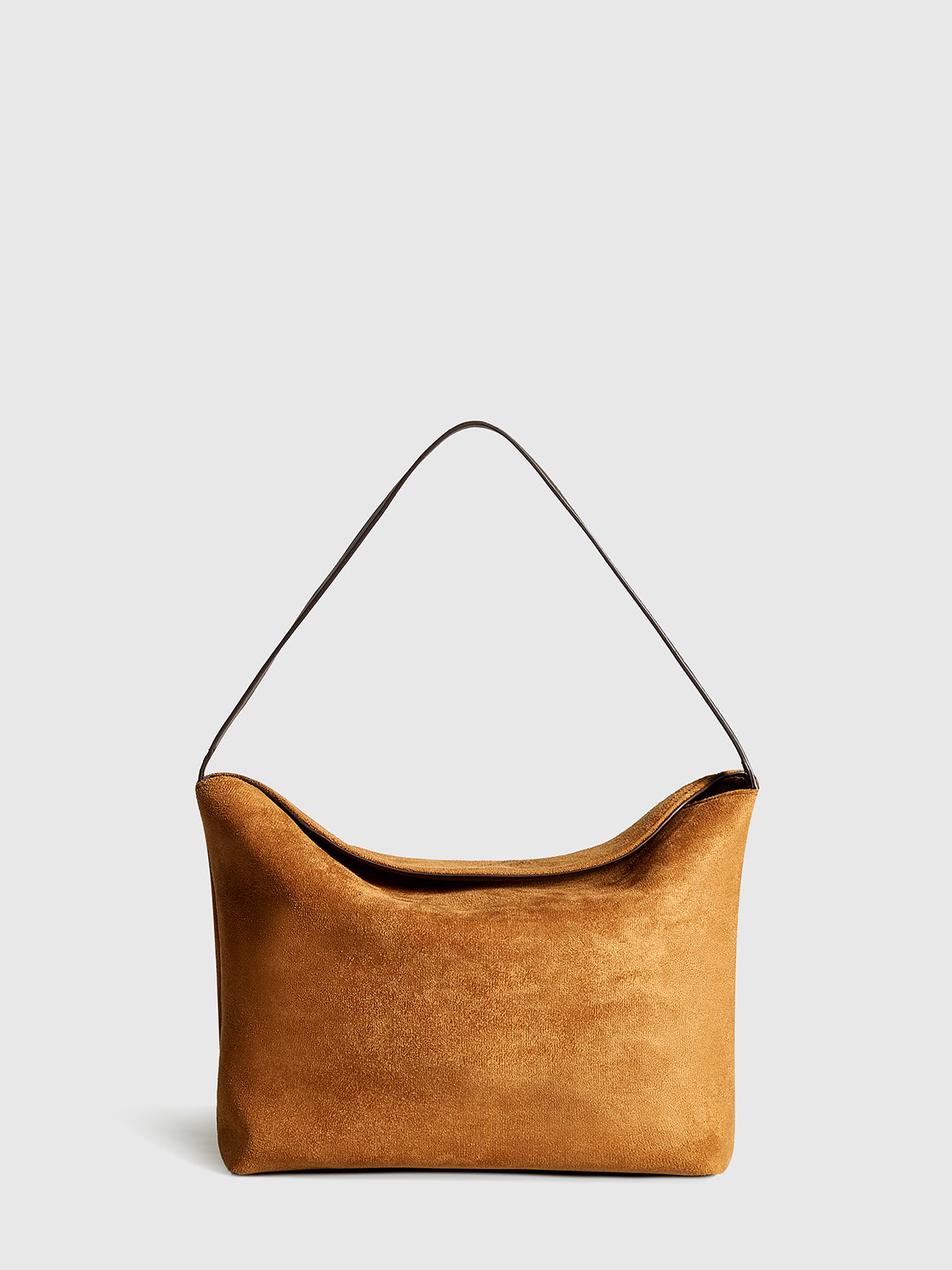 Minimalist Fermuarlı Yastık Omuz Çantası Kahverengi