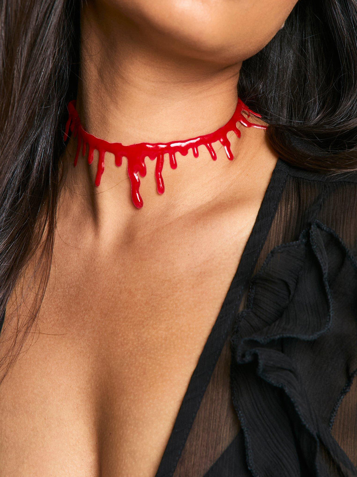 Cadılar Bayramı Kan Damlayan Choker Kolye Kırmızı Plastik