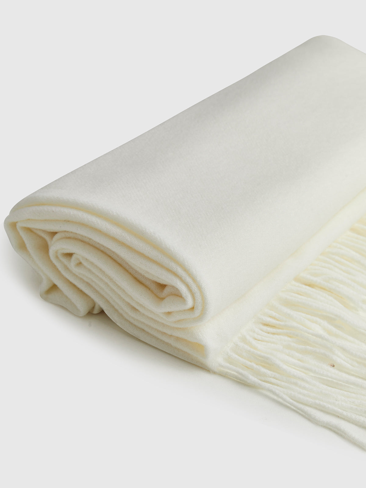 Yün Karışımlı Minimalist Püskül Şal Ekru Standart Uyum