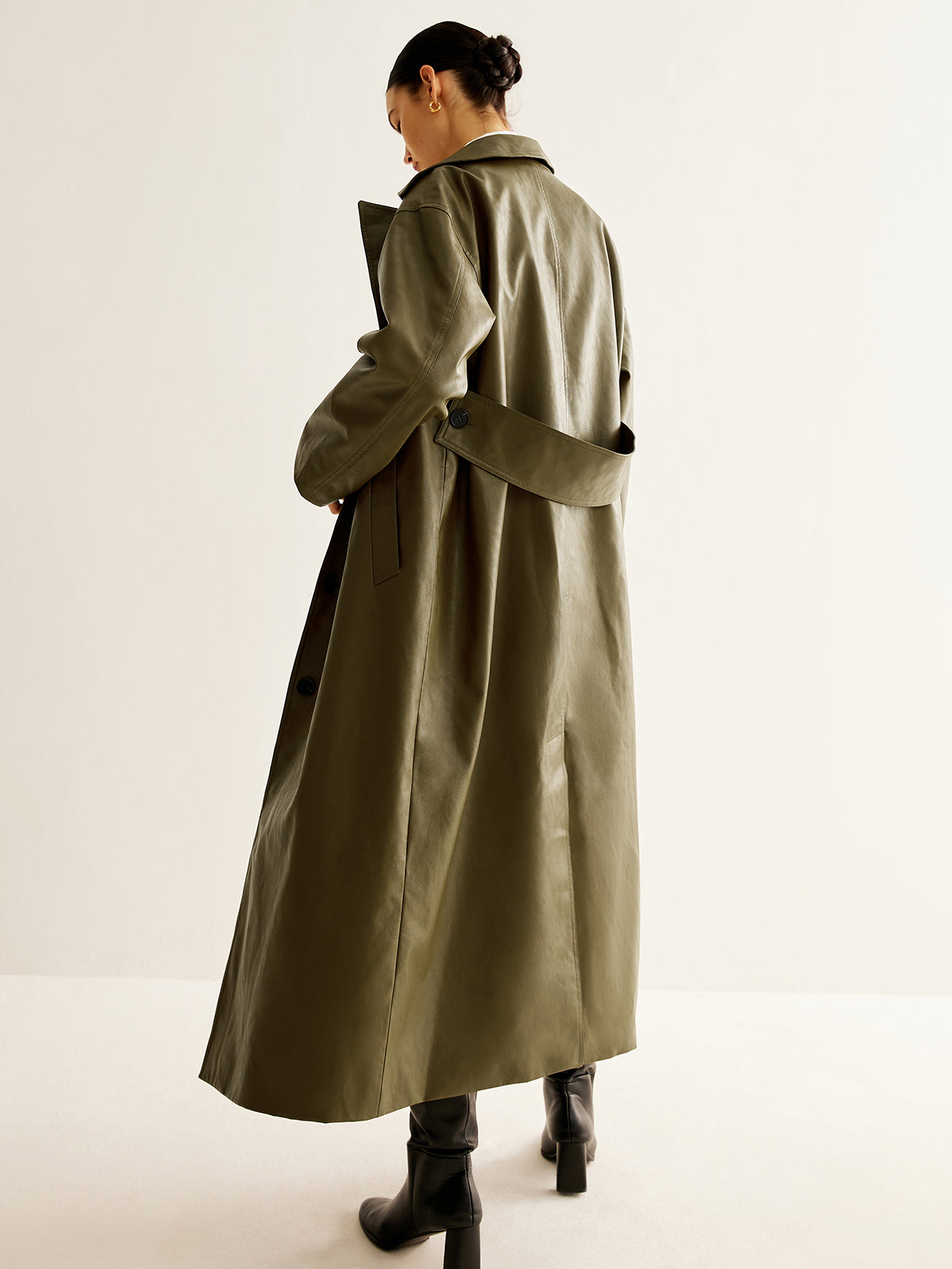 Oversize Suni Deri Uzun Ceket