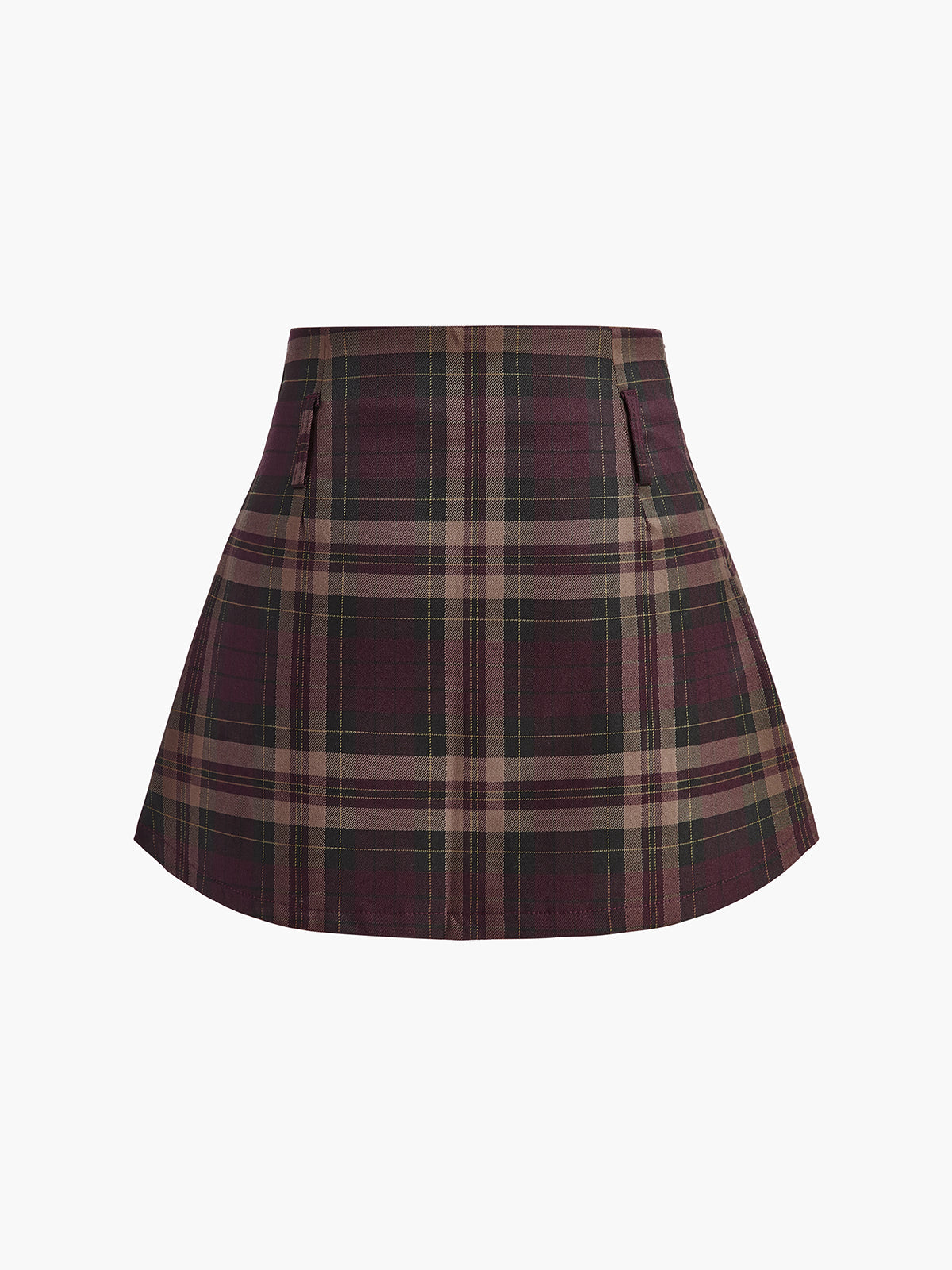 Fermuarlı Ekose Mini Etek Bordo Pilili