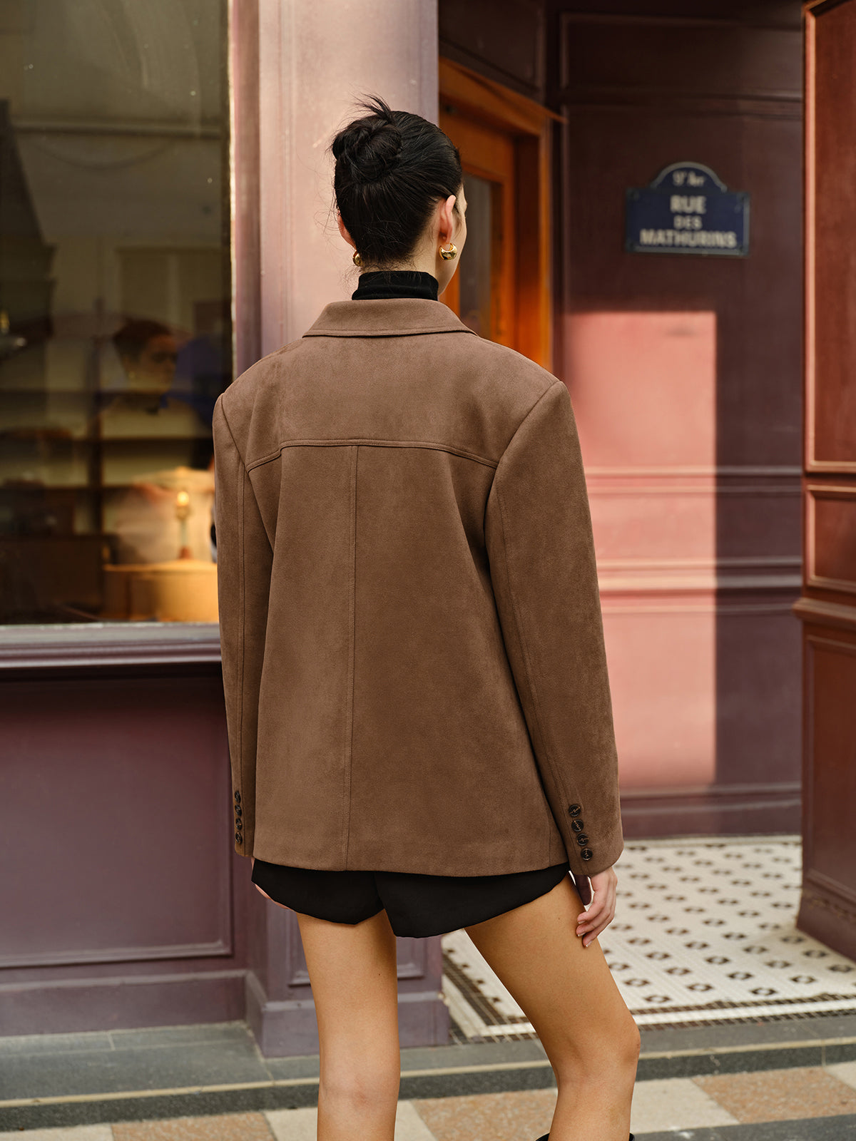 Süet Düğme Yaka Blazer - 6. görünüm
