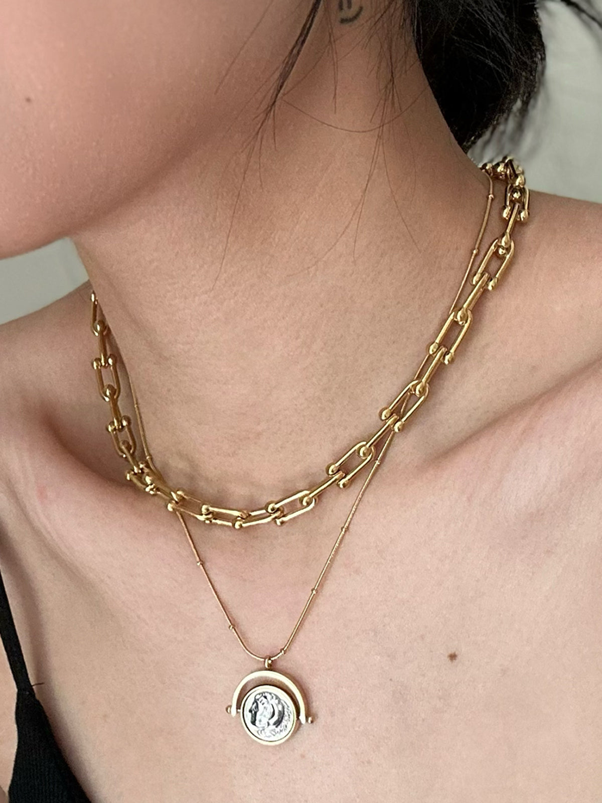 Titanyum Çelik Choker Kolye Altın Rengi Ayarlanabilir