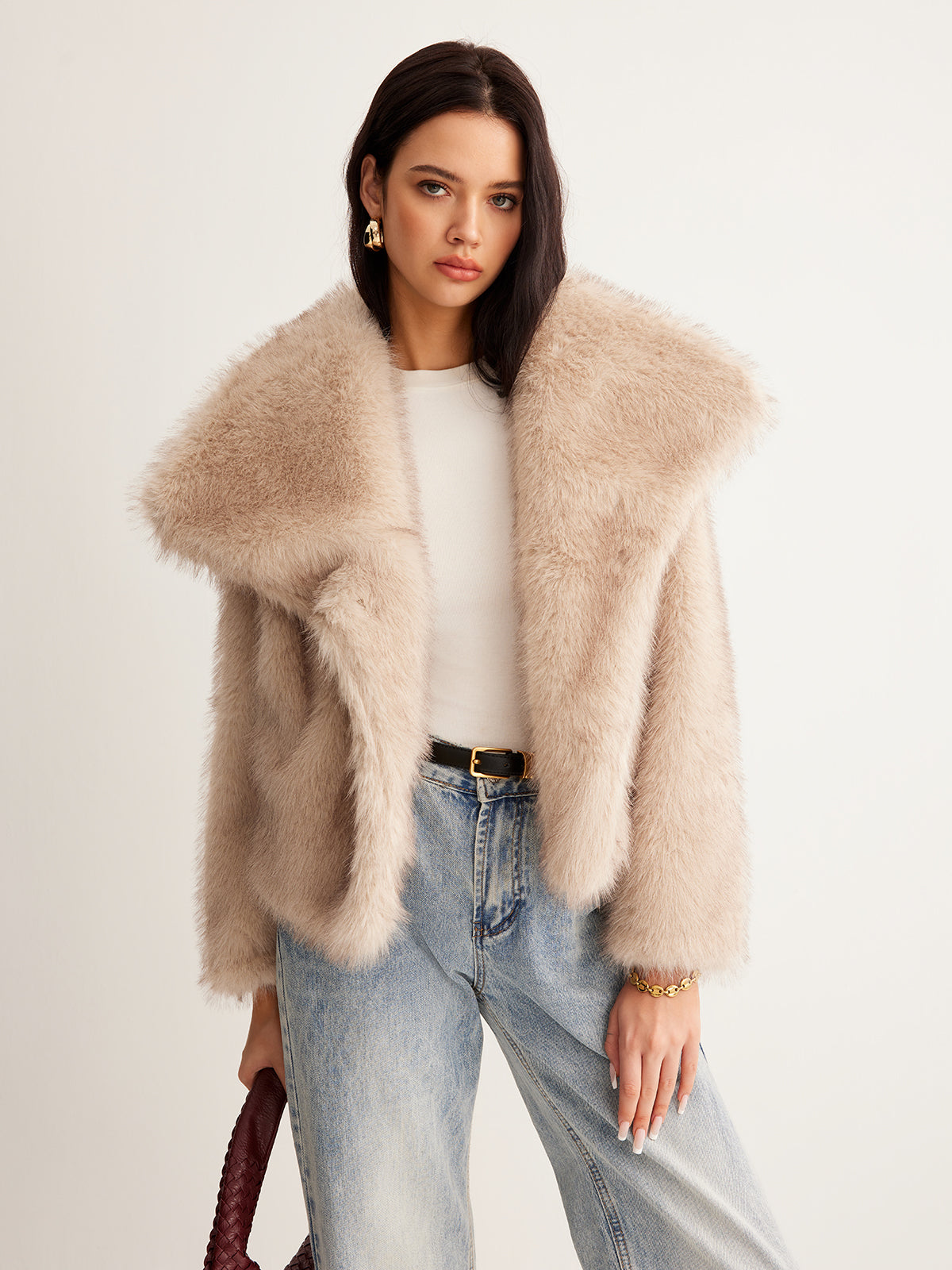 Suni Kürk Düğmeli Kısa Mont Kamuflaj Uzun Kol