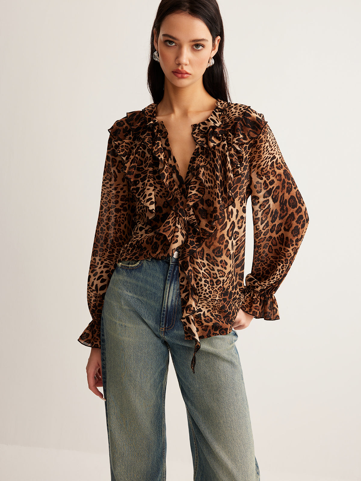 Leopar Desenli Volanlı Bluz - 2. görünüm
