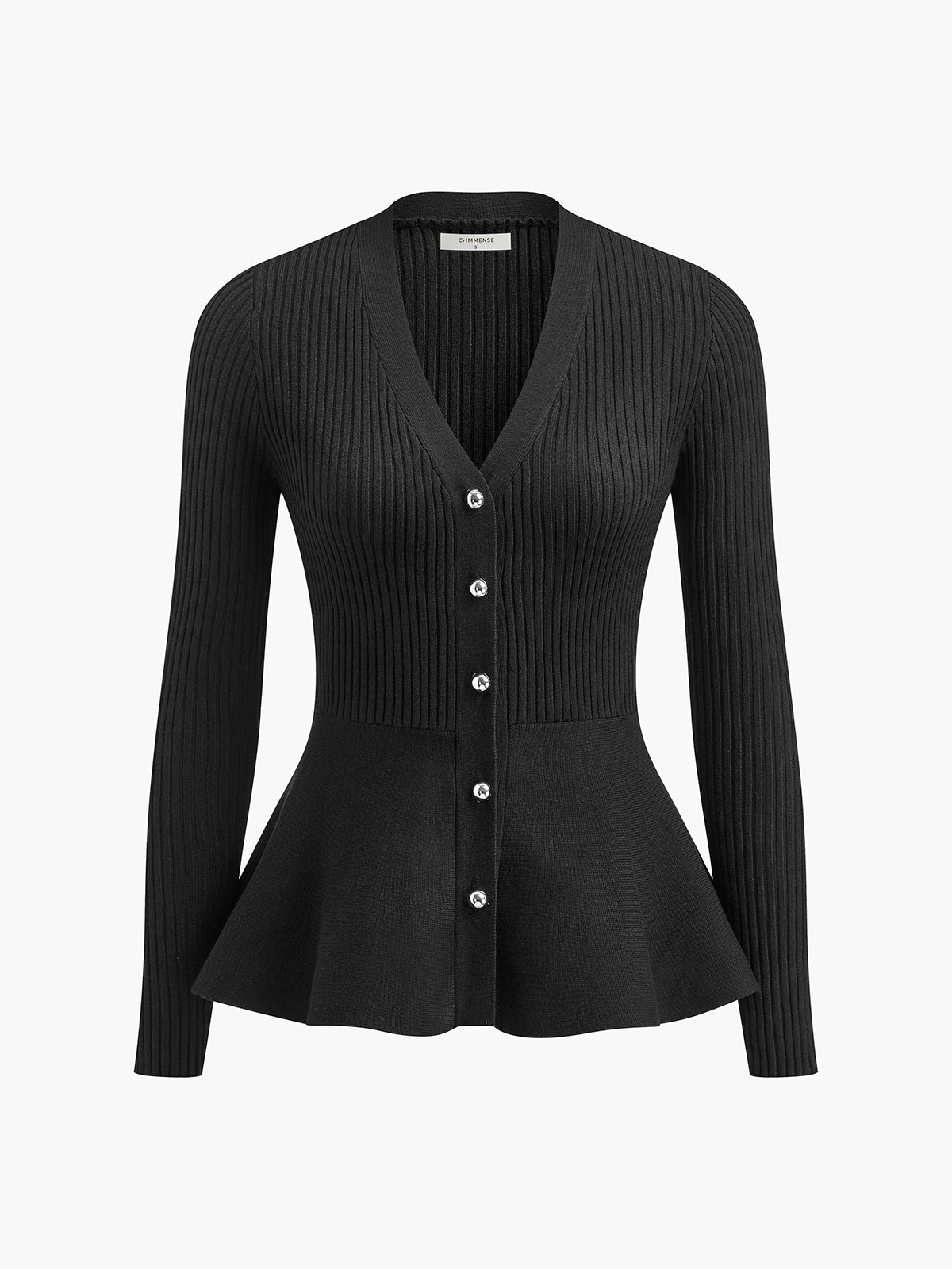 Oversize Yivli Panel Tomurcuk Bel Düğmeli Örgü Üst - 3. görünüm