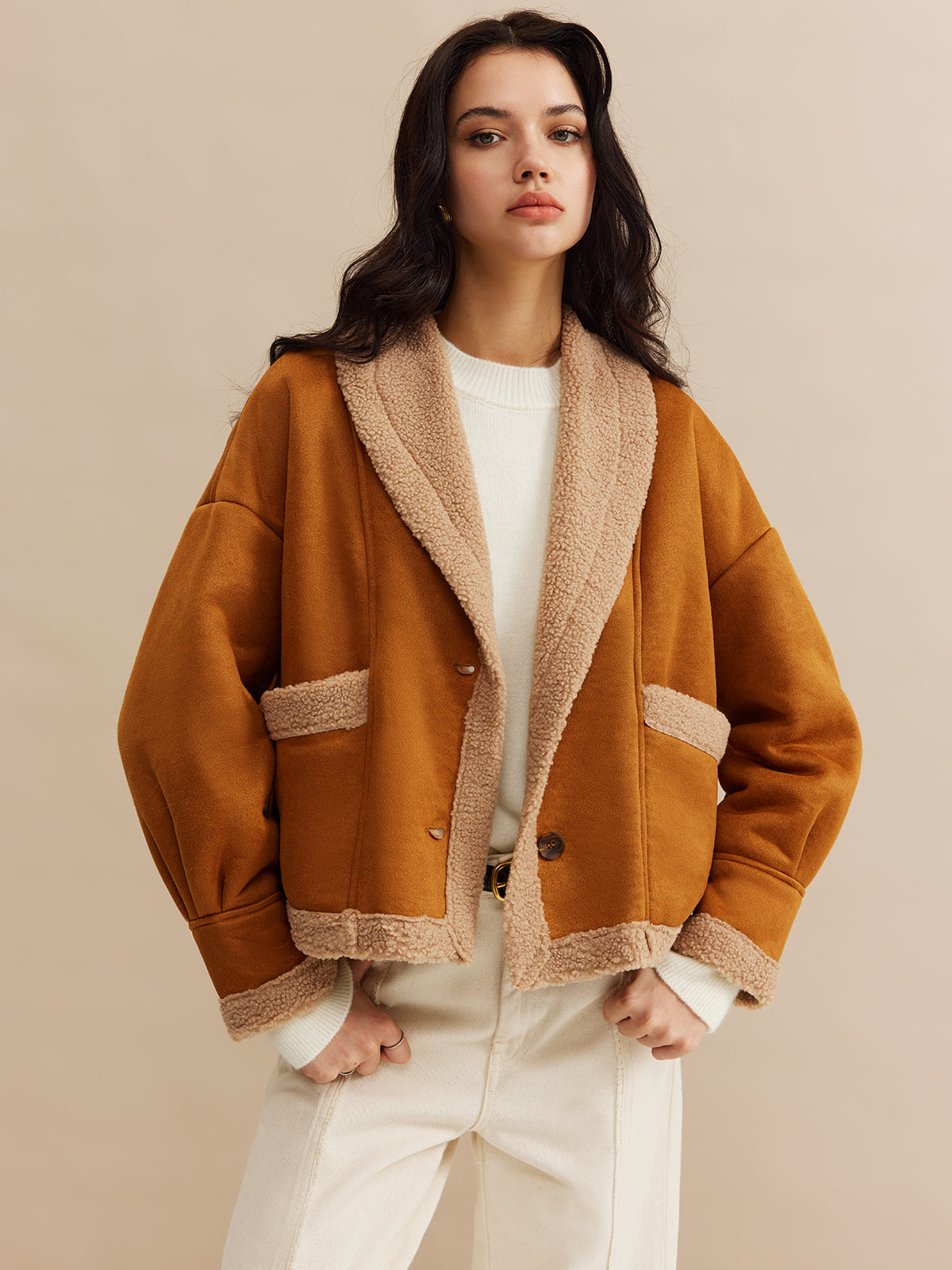 Boheme Minky Astarlı Süet Ceket Kahverengi Oversized