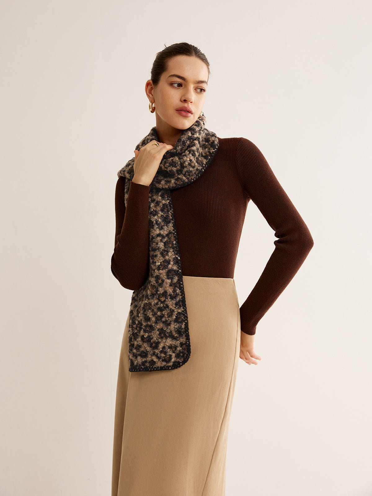 Leopar Desenli Minky Şal Kahverengi 190cm Uzun
