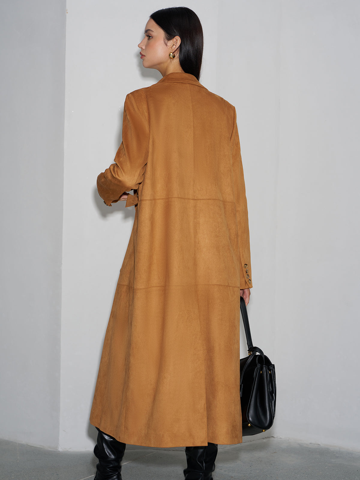 Süet Düğmeli Uzun Blazer - 4. görünüm