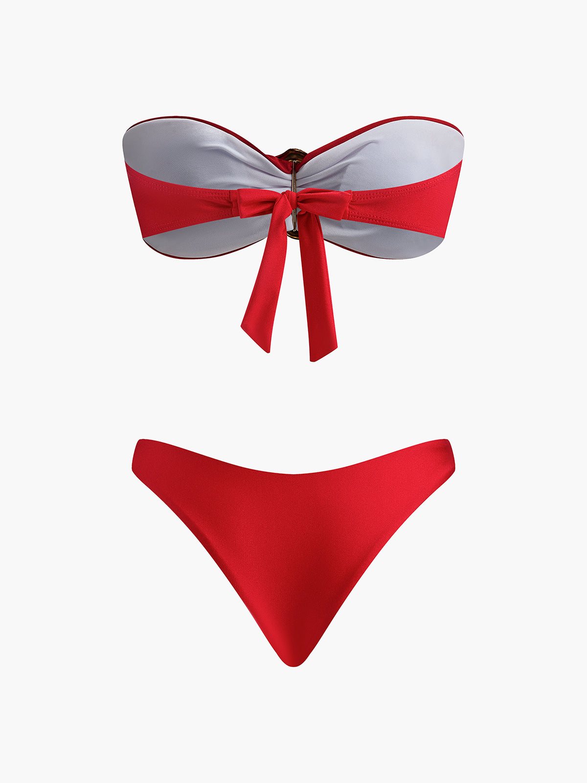 Metal Aksesuarlı Fiyonk Bandeau Bikini Kırmızı Straplez