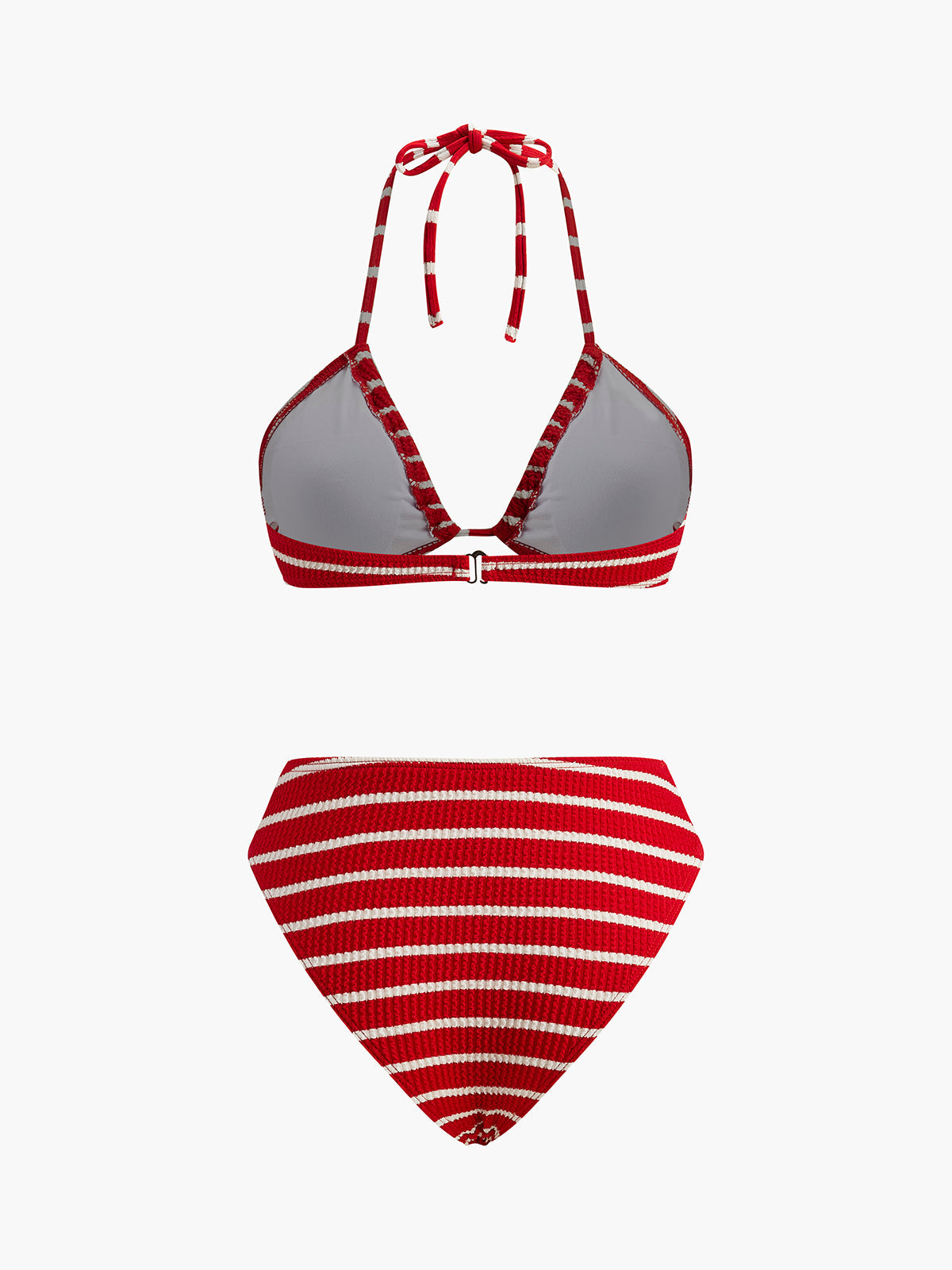 Çizgili Bikini Takımı Şort Kırmızı Halter Yaka
