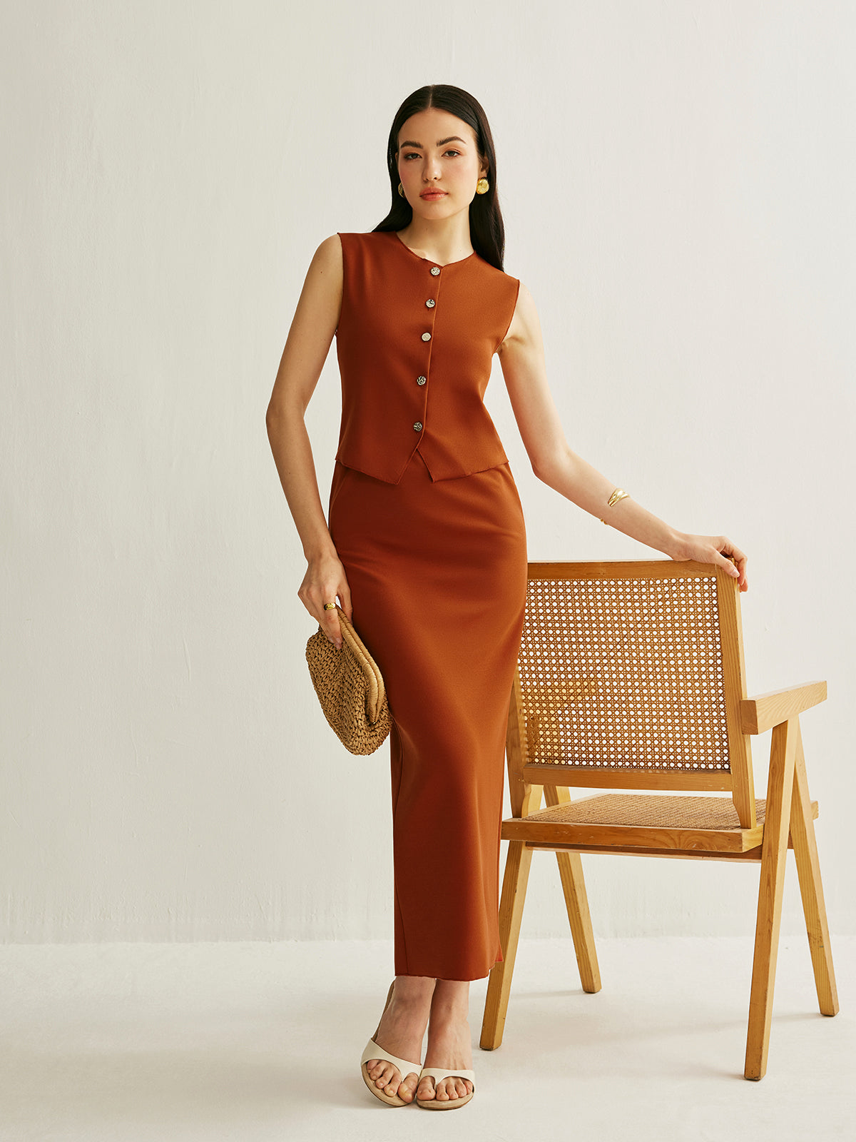 Şık Kolsuz Düğmeli Yelek Kırmızı Regular Fit