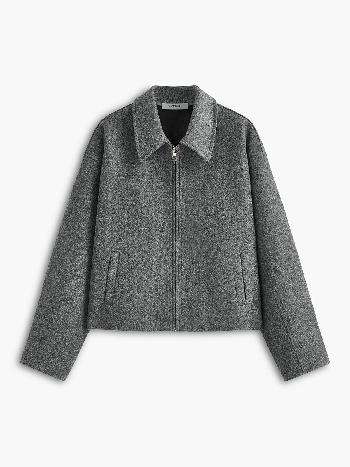 Düz Fermuarlı Tweed Ceket - Gri