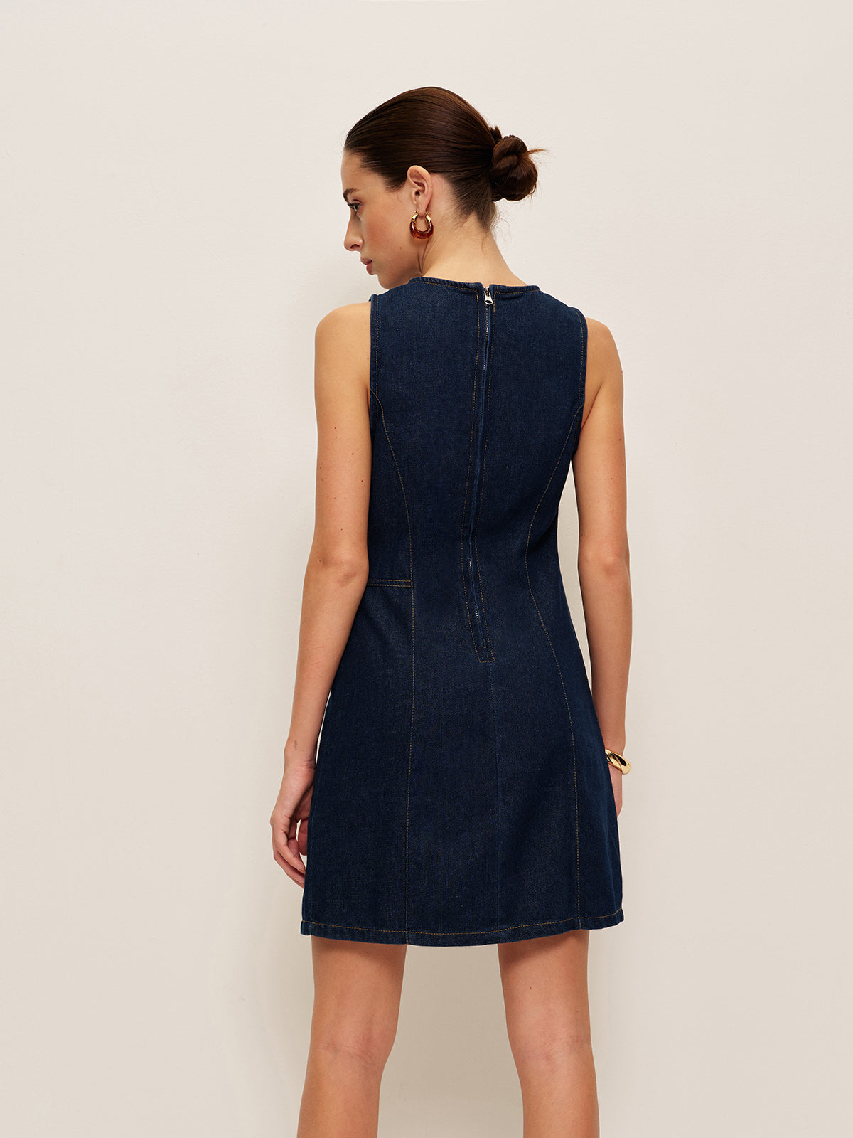 Kolsuz Denim Elbise Lacivert Yırtmaçlı