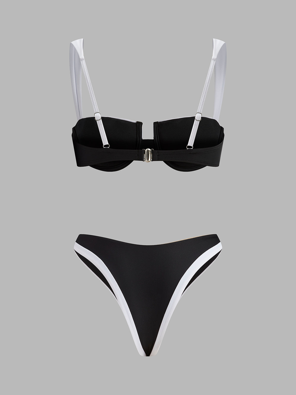 Kontrast Süslemeli Kesik Bikini Takımı Siyah Beyaz