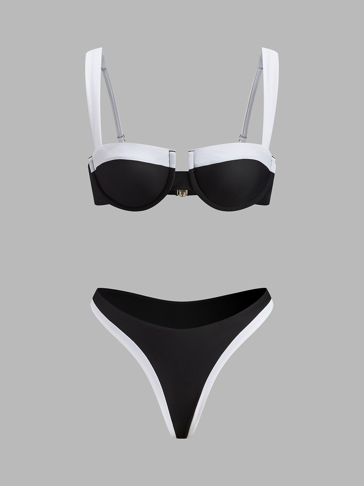 Kontrast Süslemeli Kesik Bikini Takımı Siyah Beyaz