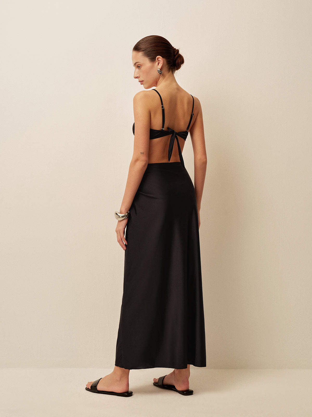 Metal Aksesuarlı Sarong Etek Siyah Jersey - 3. görünüm