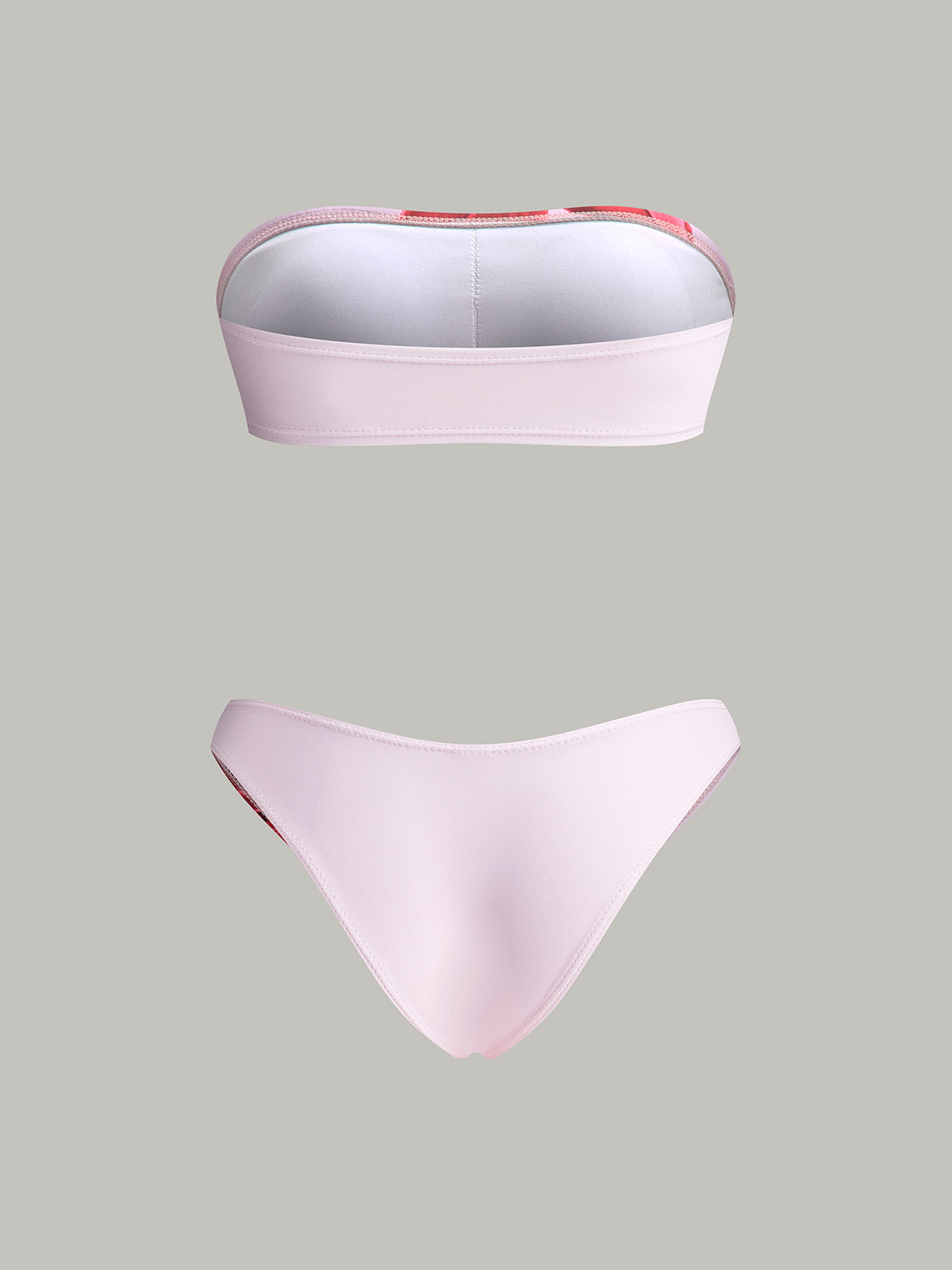 Çiçekli Bandeau Bikini Seti Kapama Eteği Pembe
