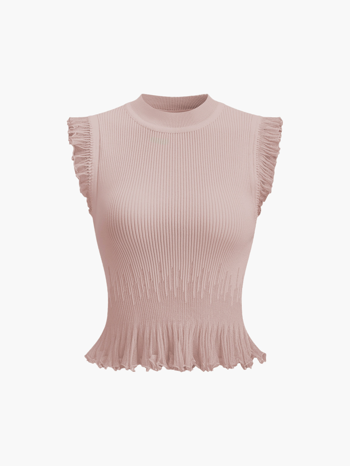 Fitilli Örgü Volanlı Üst - Pembe
