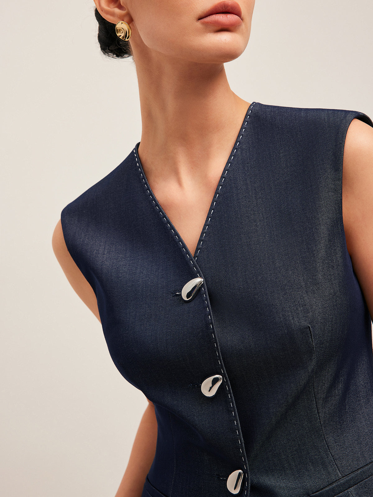 Kontrast Dikişli Düğmeli Peplum Yelek - 4. görünüm