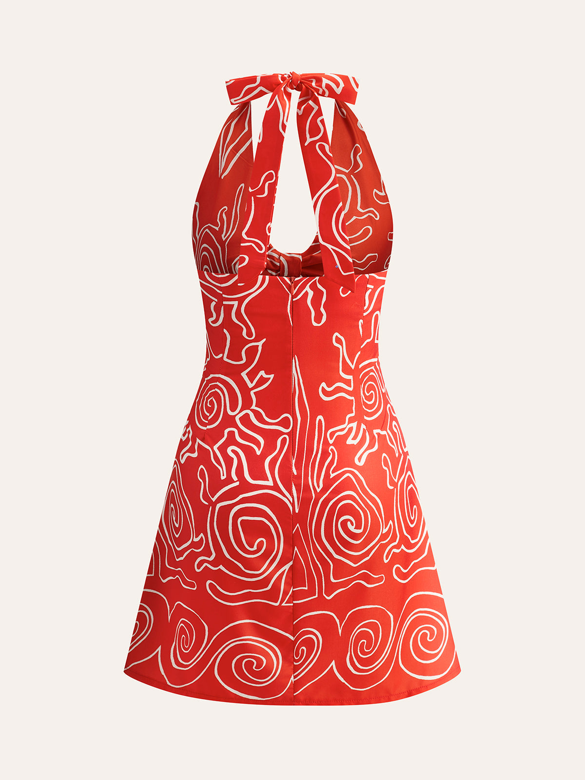 Halter Yaka Sırtı Açık Çiçekli Mini Elbise Kırmızı