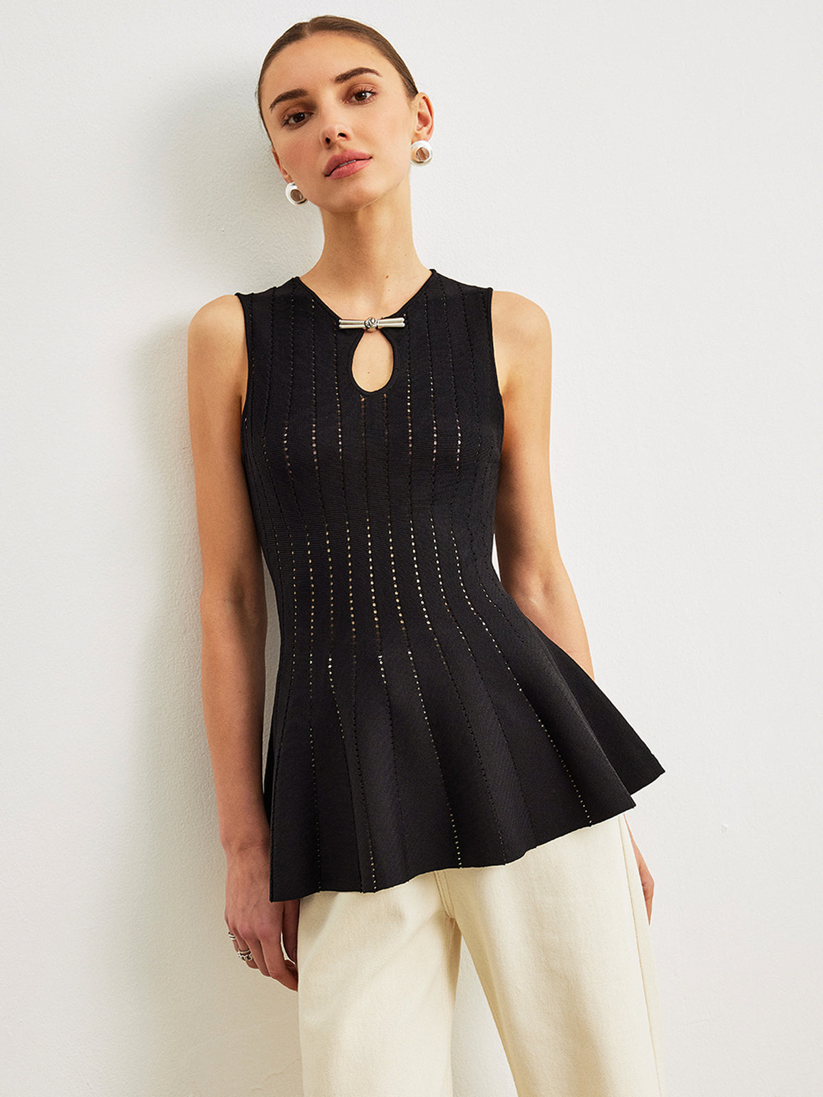 Fiyonk Detaylı Yarı Şeffaf Örgü Peplum Üst - 3. görünüm