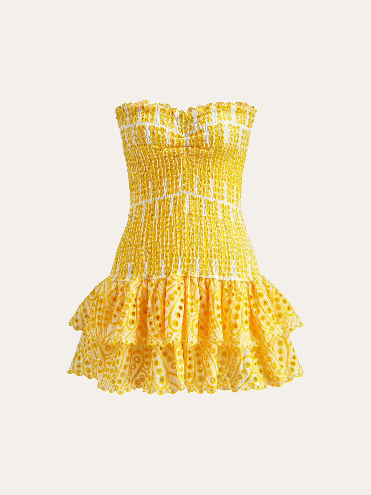 Nakışlı Askısız Mini Elbise Sarı - 4. görünüm
