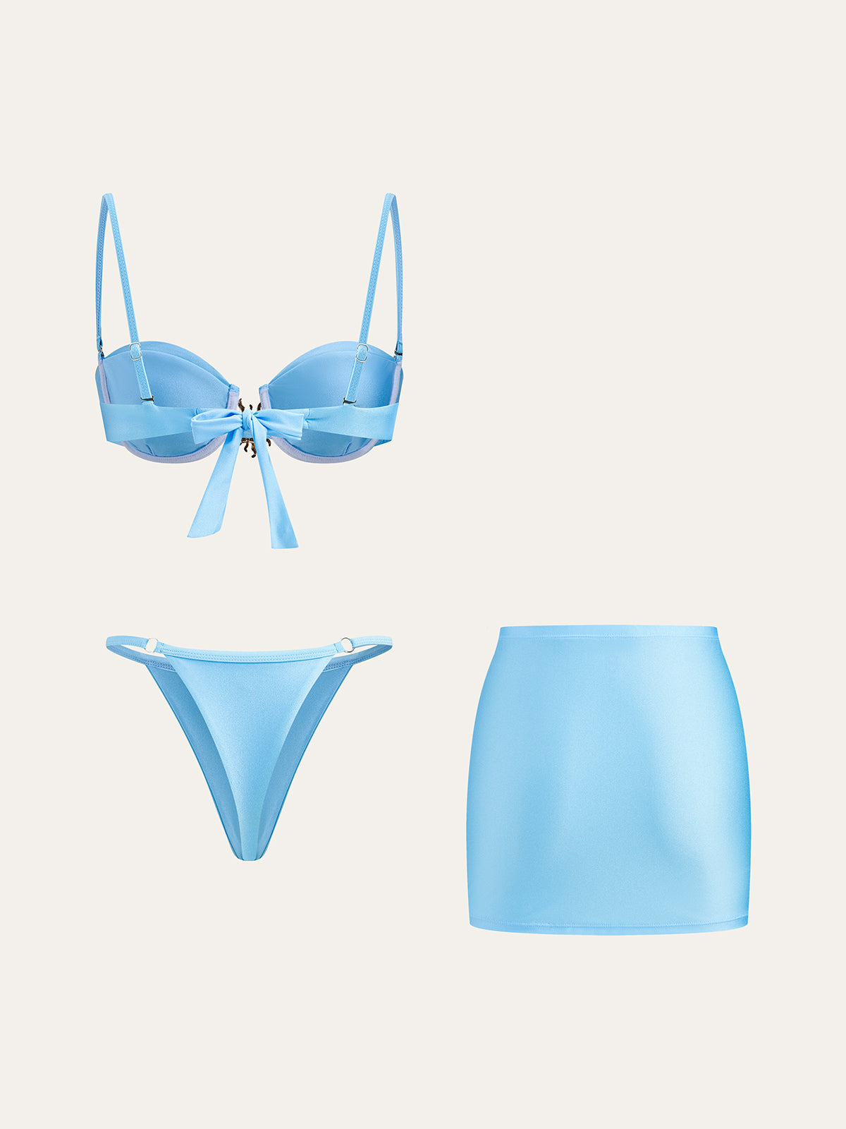Charm Soleil Bikini Takımı Metal Detaylı Pareo Etek Açık Mavi