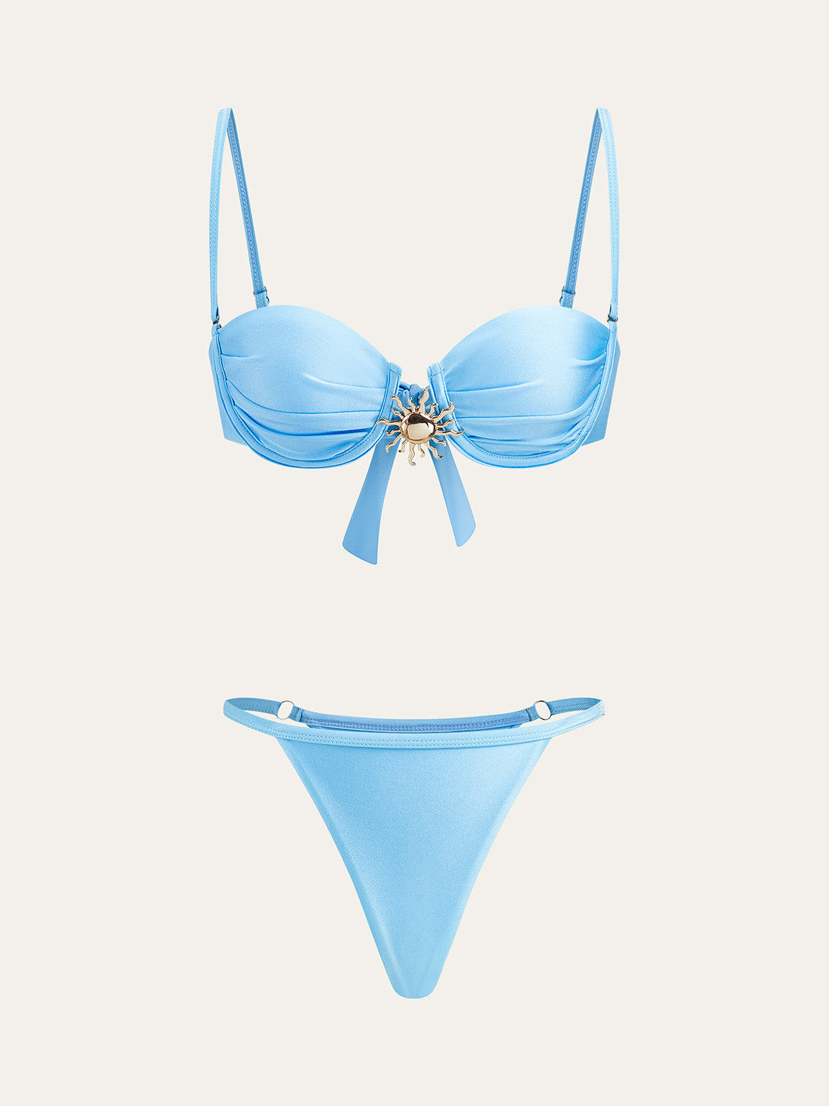 Charm Soleil Bikini Takımı Metal Detaylı Pareo Etek Açık Mavi