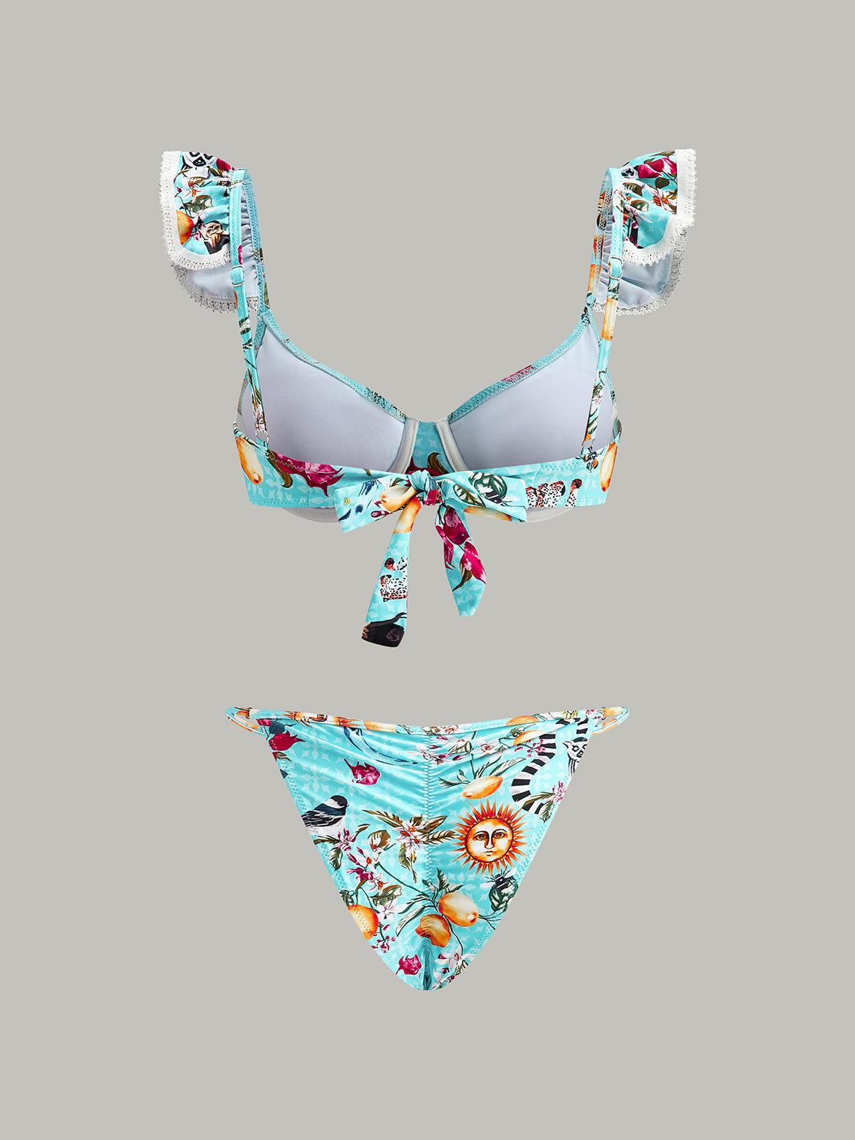 Çiçekli Bikini Takımı Etek Açık Mavi 3 Parça