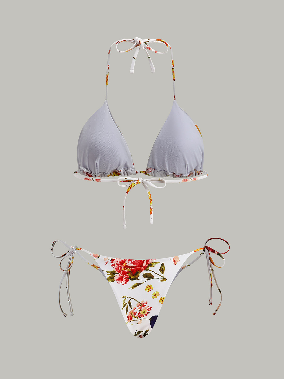 Çiçek Desenli Bağcıklı Bikini Takımı