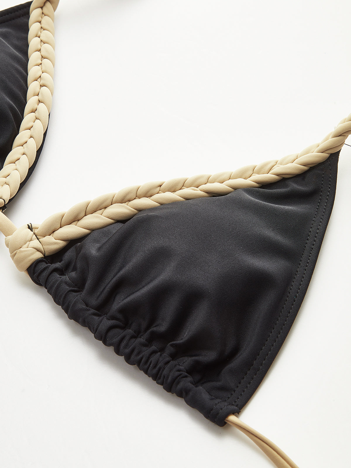 Örgülü Askılı Bikini Takımı Siyah Kontrast Biyeli
