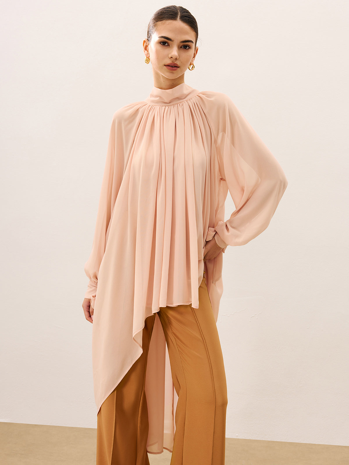 Fırfırlı Oversize Yarı Şeffaf Şifon Bluz