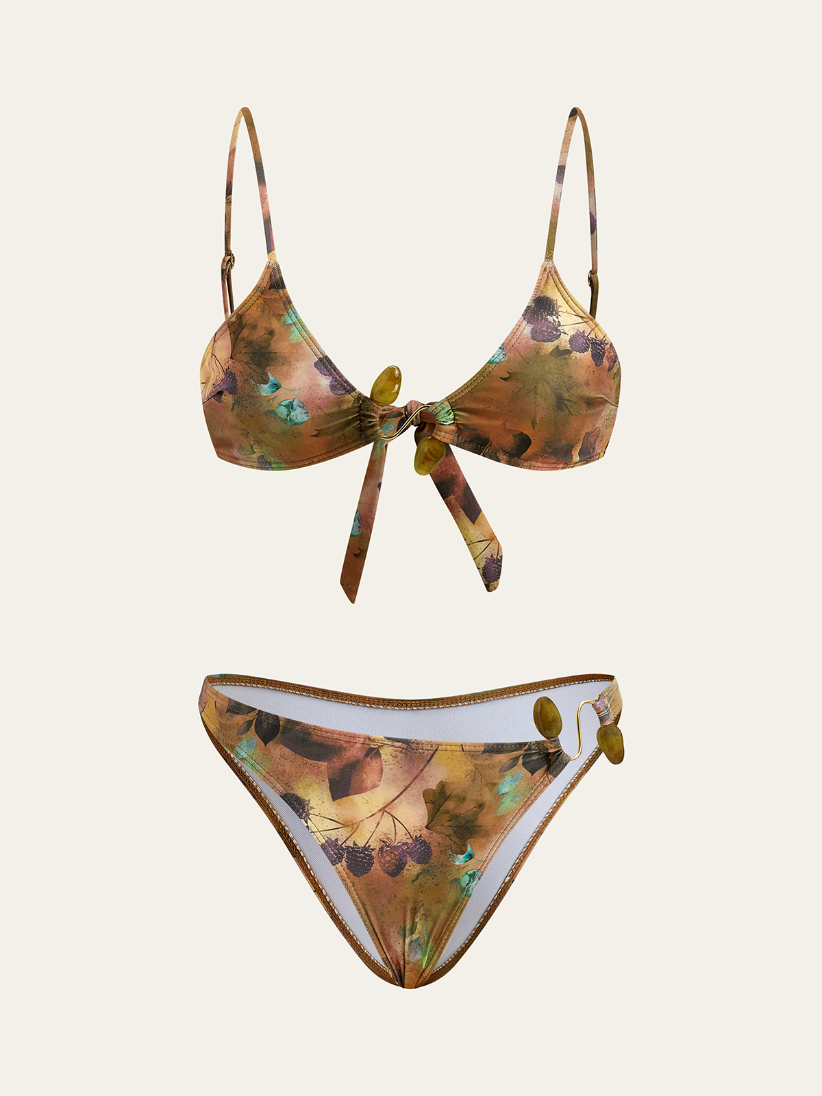 Çiçek Baskılı Bikini Takımı Kahverengi Yeşil