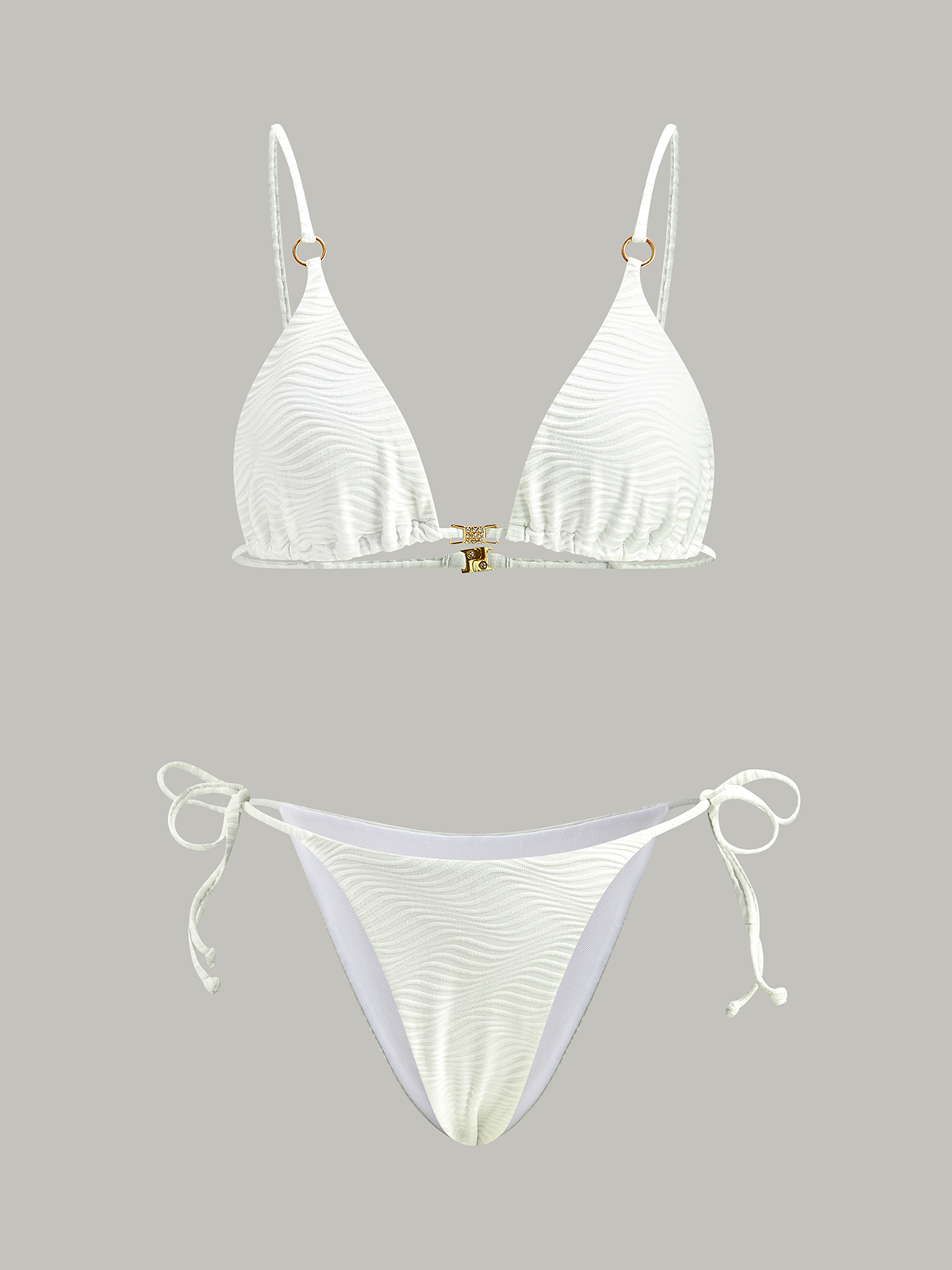 Doku Detaylı Bikini Takımı Beyaz Üçgen Kesim