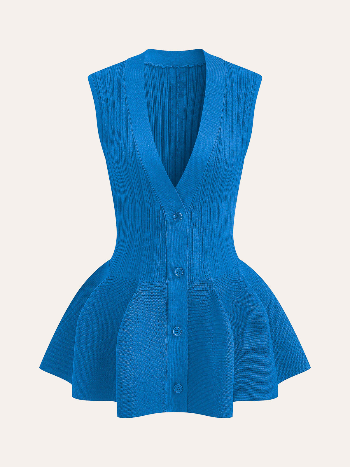 Yapılandırılmış Peplum Düğmeli Örgü Yelek - Açık Mavi