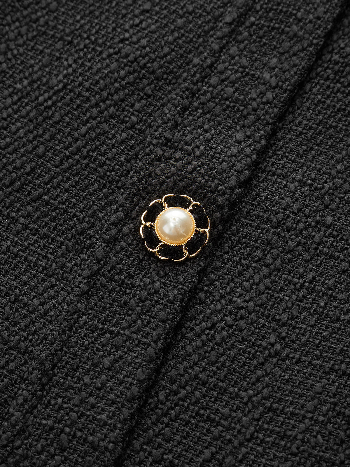 Kolsuz Düğmeli Mini Takım Elbise Siyah Tweed