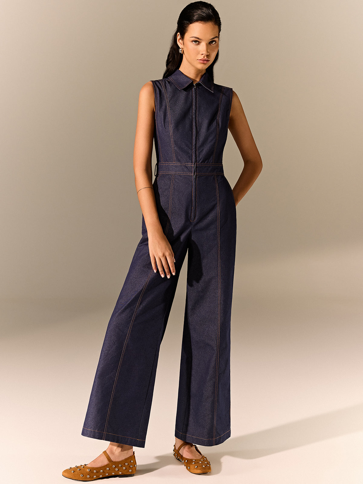 Fermuarlı Jumpsuit Midi Elbise