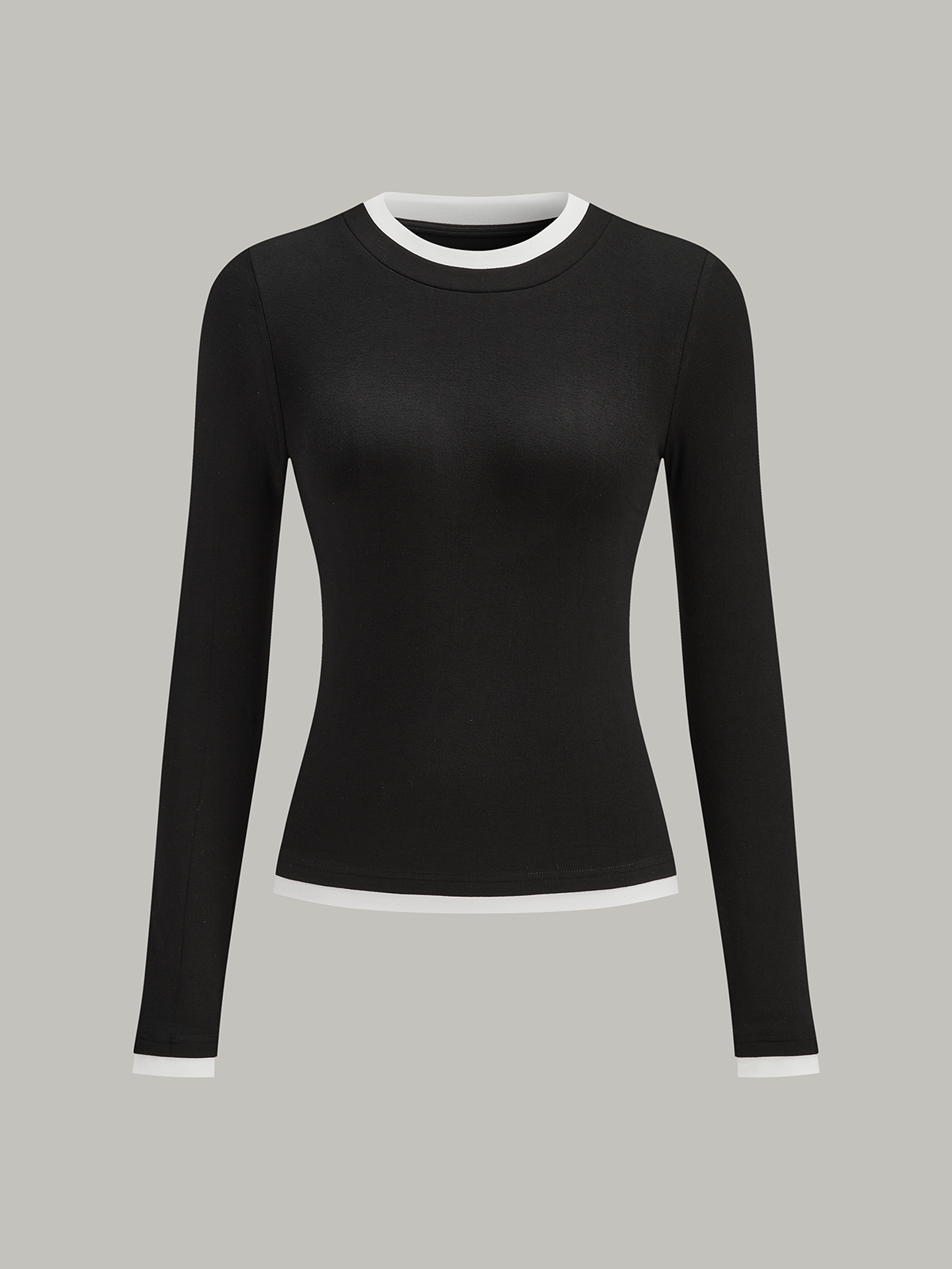 Kontrast Dikiş Uzun Kollu Tişört Siyah Slim Fit