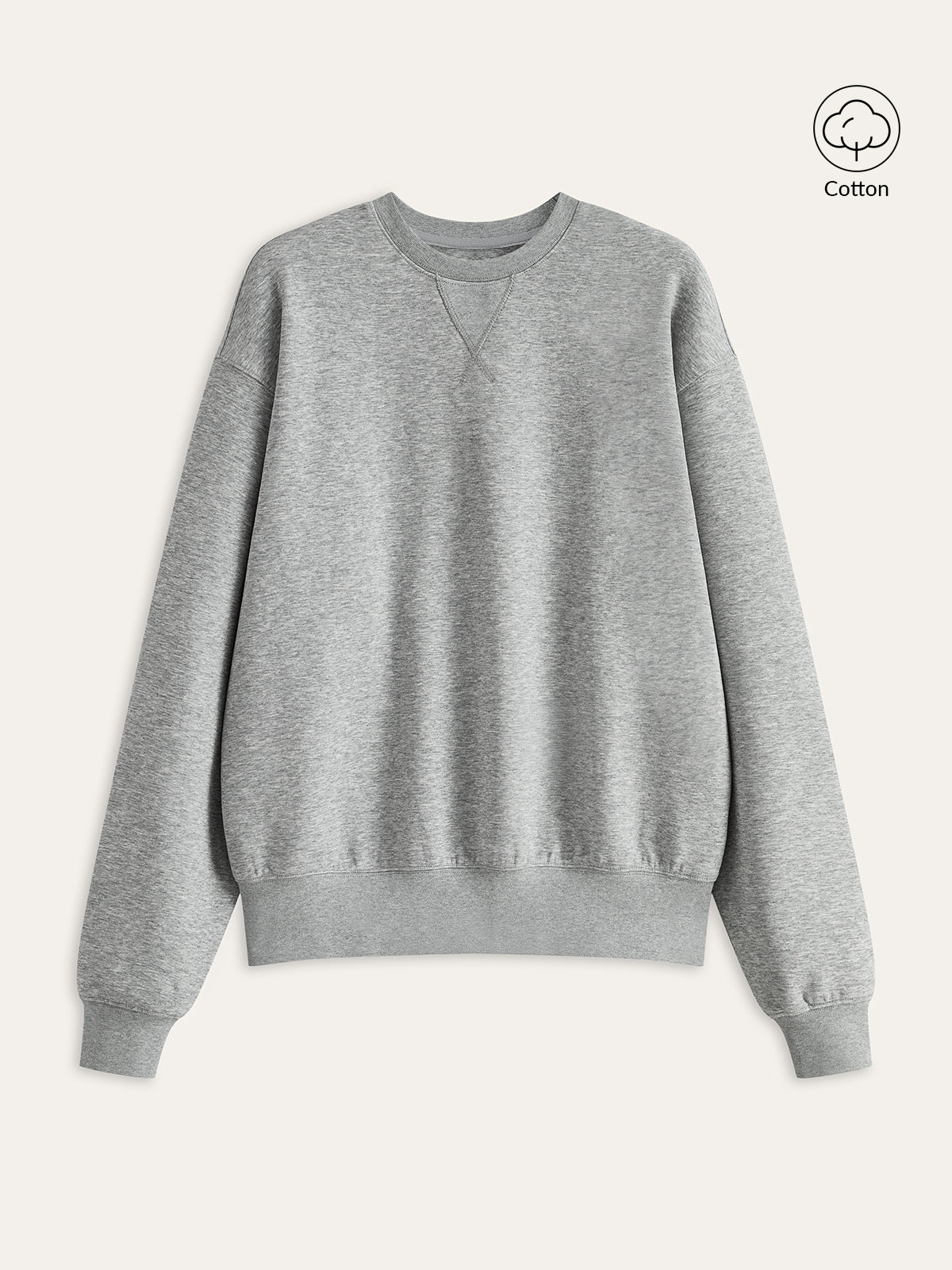 Pamuk Karışımlı Yuvarlak Yaka Sweatshirt Açık Gri Uzun Kollu