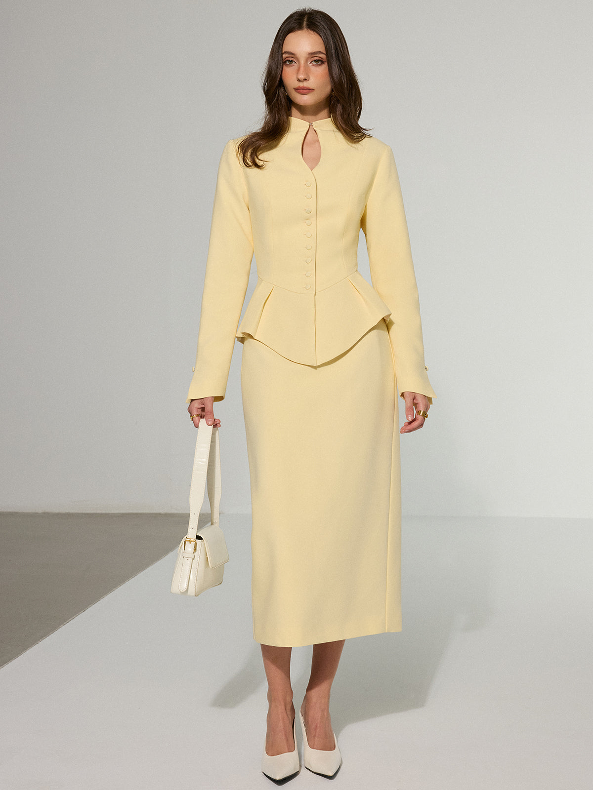 Anahtar Deliği Yakalı Önü Düğmeli Peplum Blazer - 2. görünüm