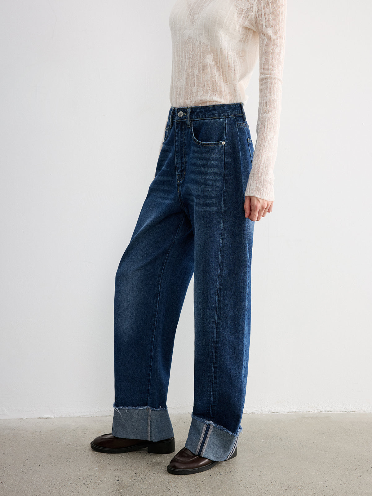 Paça Detaylı Jean Lacivert Regular Fit