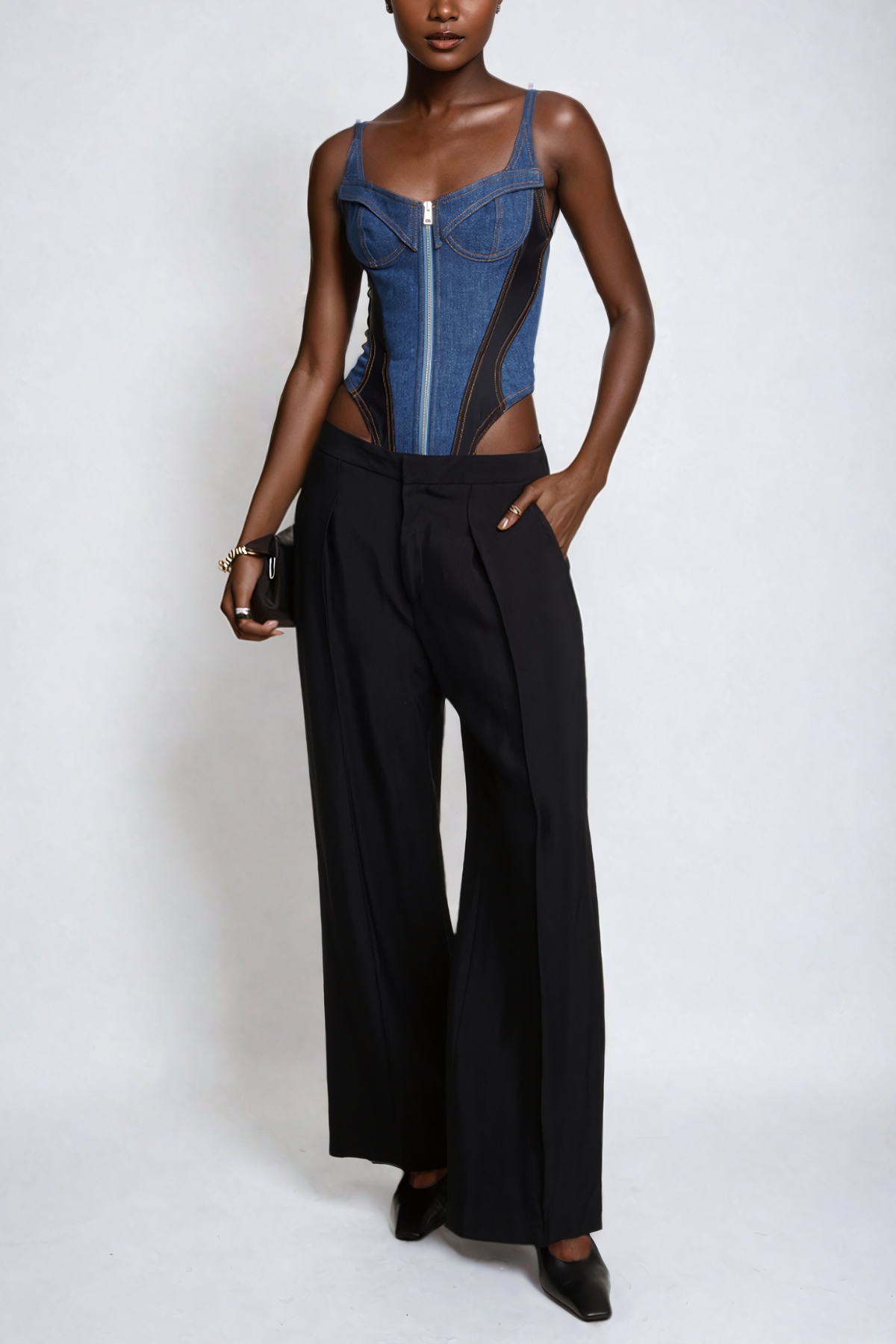 Balius Deconstruct Mavi Spagetti Bodycon Bodysuit