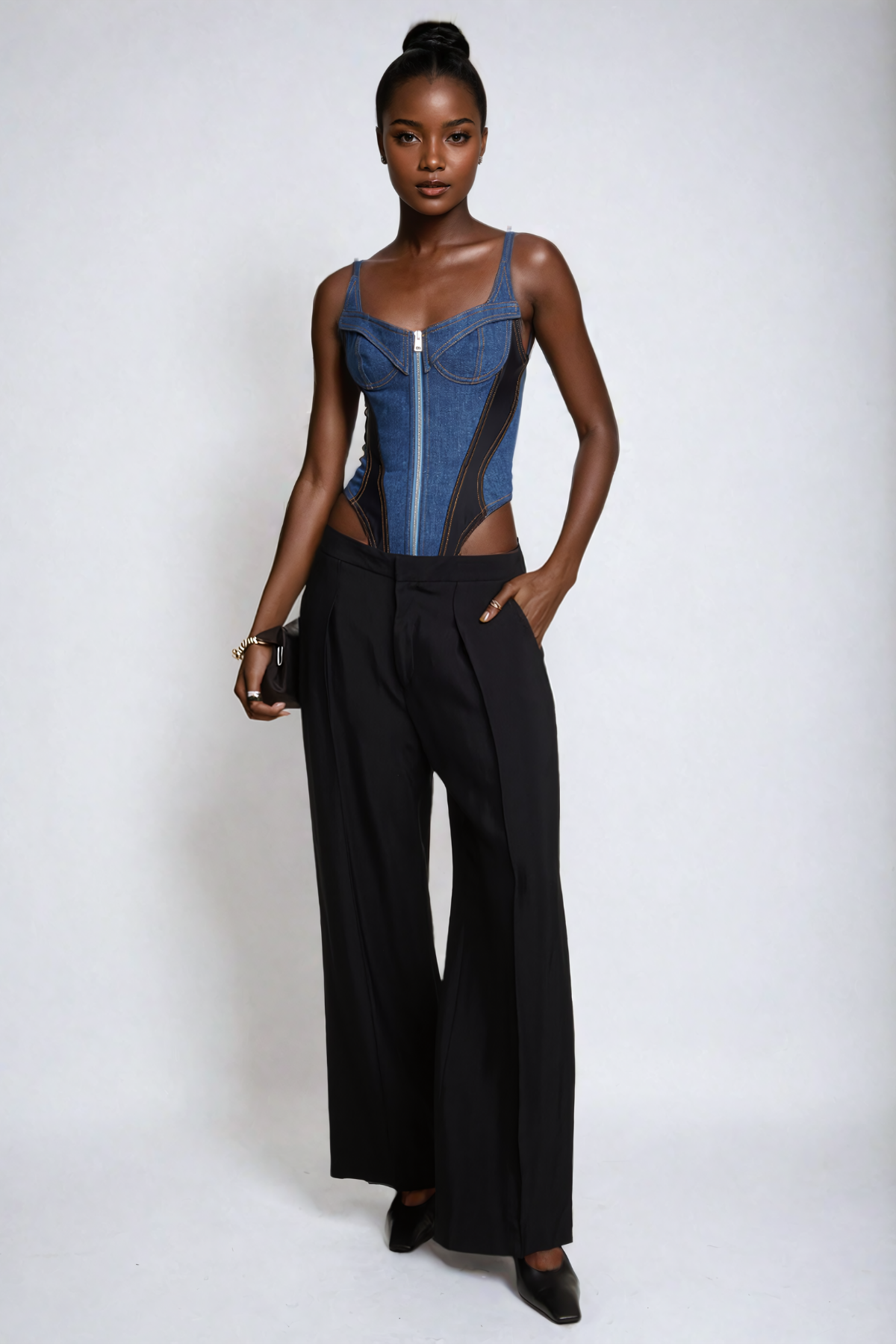 Balius Deconstruct Mavi Spagetti Bodycon Bodysuit
