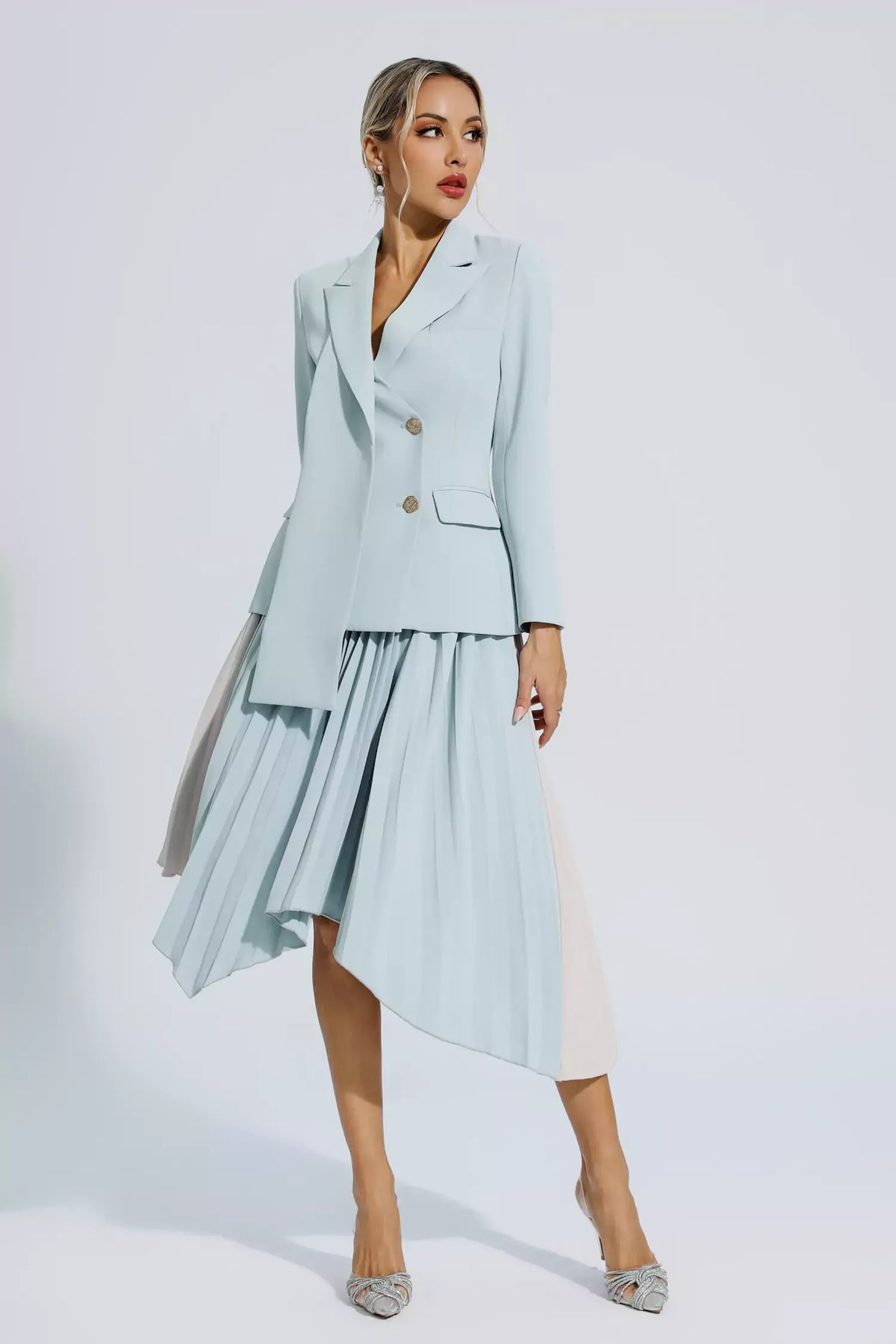 Blaire Gri Dantelli Blazer Takım - Mavi