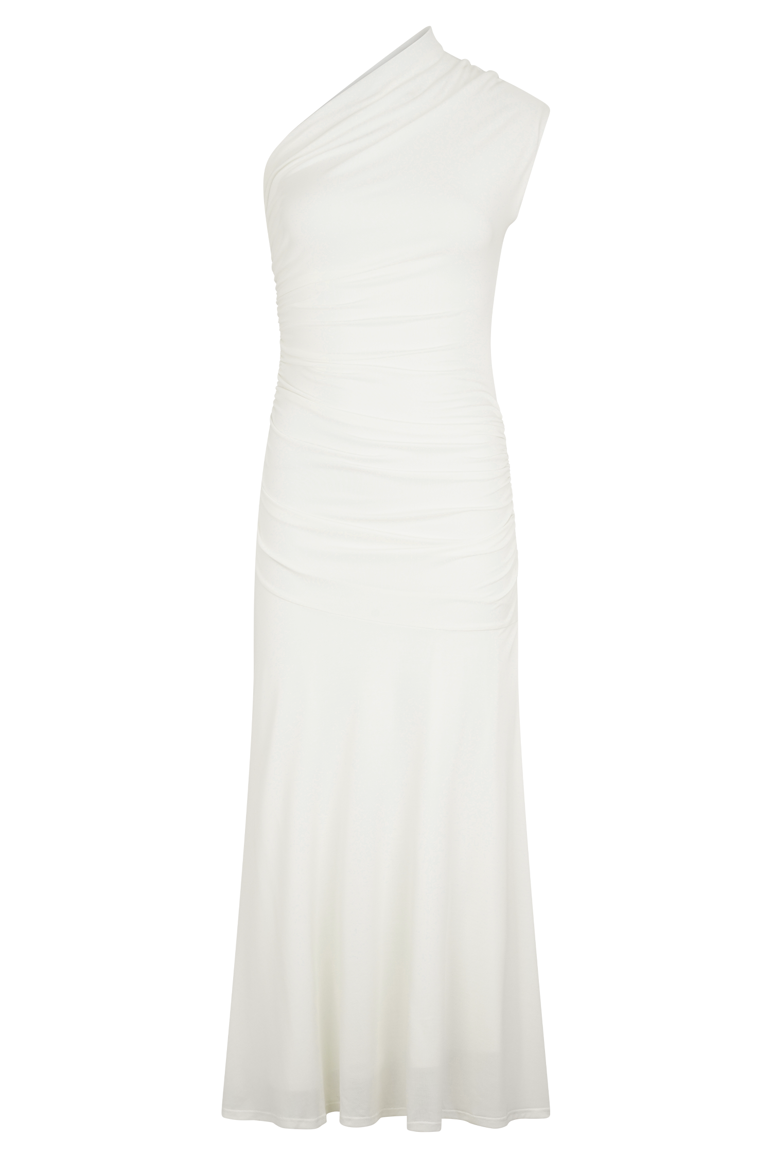 Chloe Şeftali Jersey Tek Omuz Midi Elbise - Fildişi