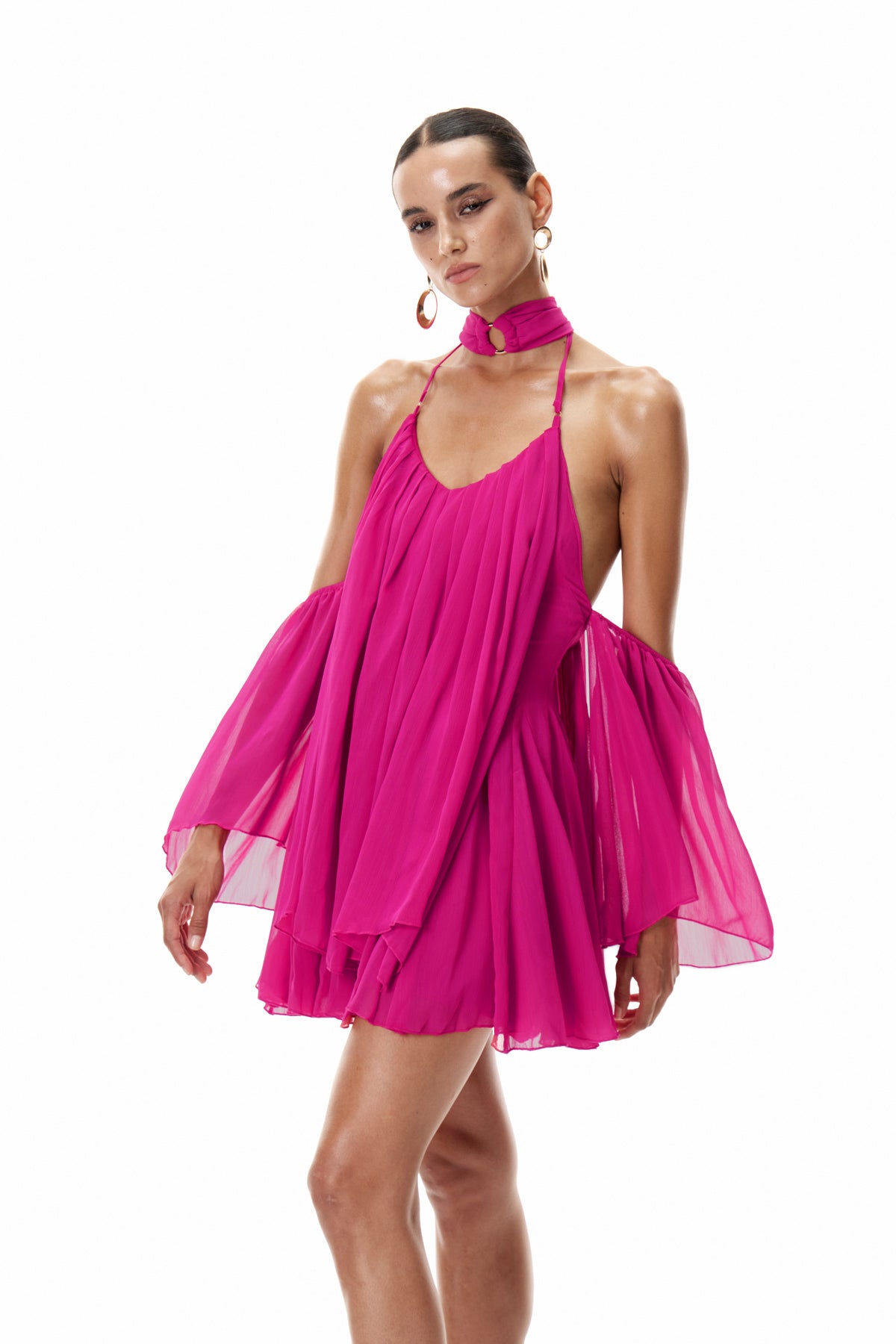 Cleto Omuz Açık Dantelli Pembe Mini Elbise - 2. görünüm