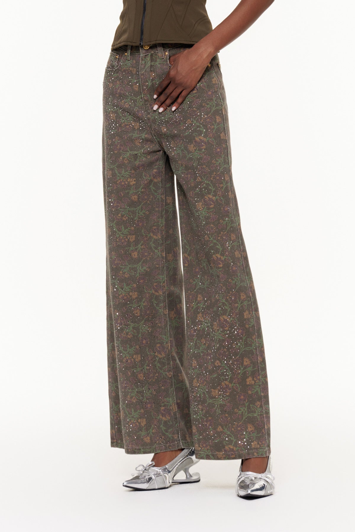 Ehecatl Çiçekli Taşlı Kot Pantolon - 3. görünüm