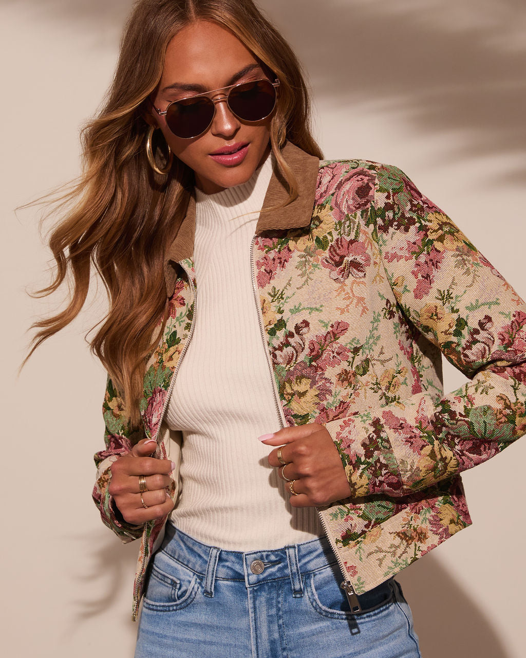 Garden Rose Keten Çiçekli Goblen Ceket
