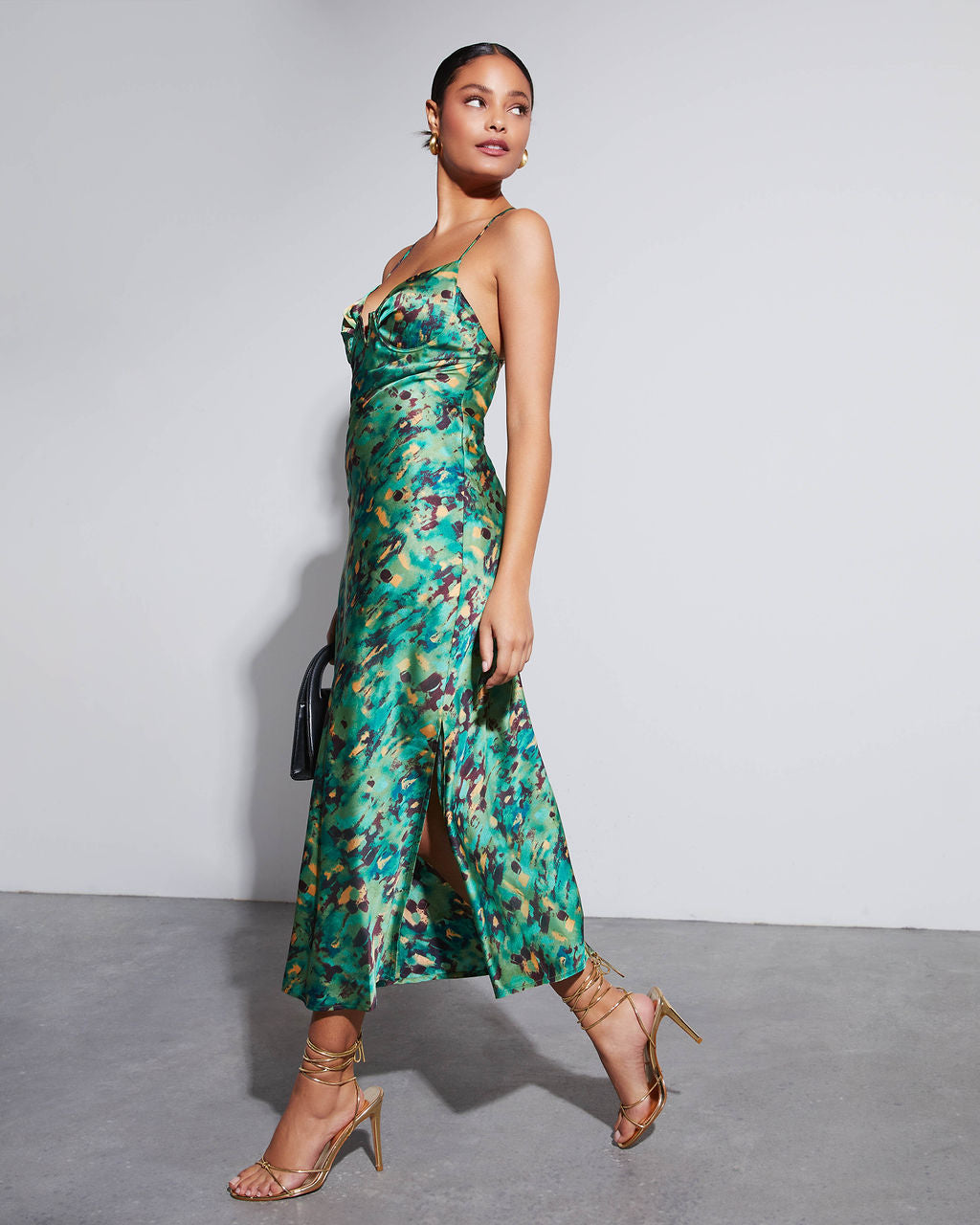 Aiko Baskılı Saten Slip Midi Elbise - 2. görünüm